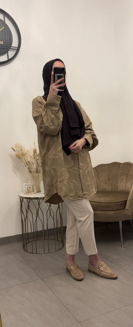 Blouse bloemen taupe