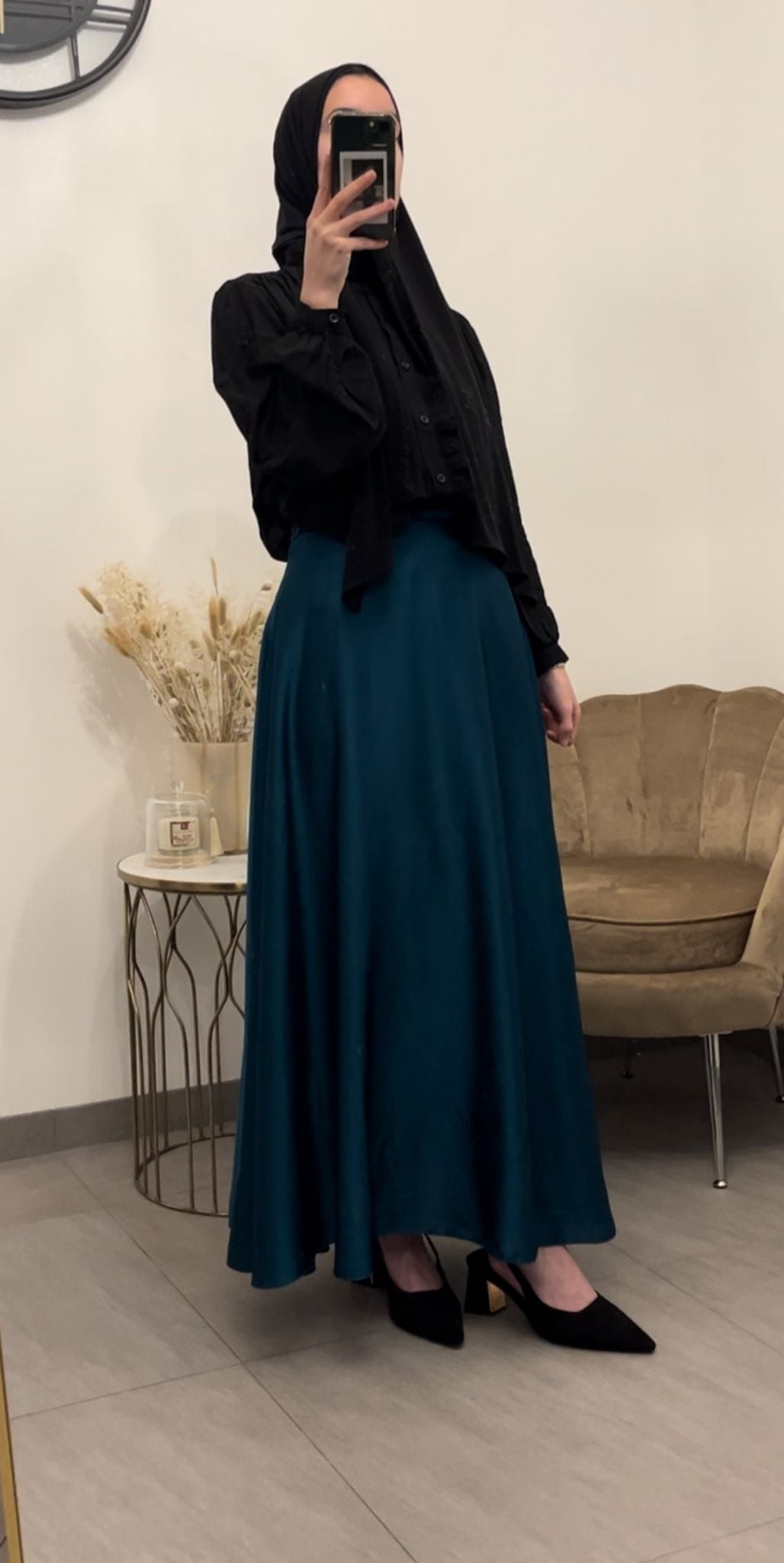 Satijnen rok turquoise